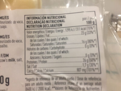 Unknown nutrition facts table