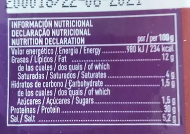 Jamon serrano gran reserva nutrition facts table