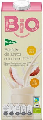 Bebida de arroz con coco ecológica, sin gluten y sin lactosa front packaging