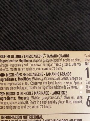 Mejillones en escabeche ingredients label