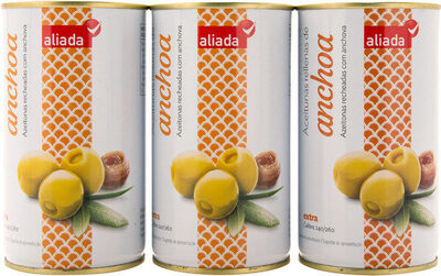 Aceitunas rellenas de anchoa pack 3 latas 150 g front packaging