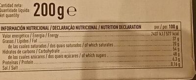 Turrón Blanco y Negro nutrition facts table