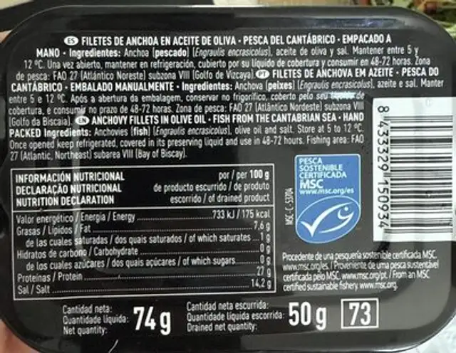 Anchoas aceite oliva nutrition facts table