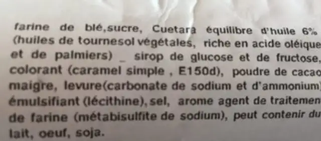 Bolacha Maria Torrada ingredients label