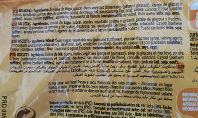 Rosquilhas ingredients label