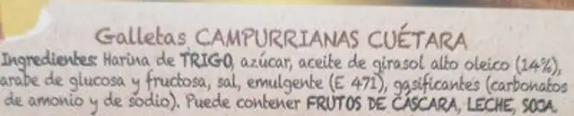 Campurrianas ingredients label
