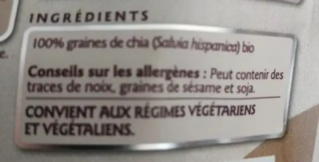 Graine de chia ingredients label