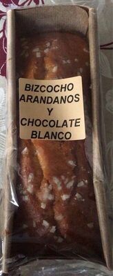 Bizcocho con arándanos y chocolate blanco front packaging