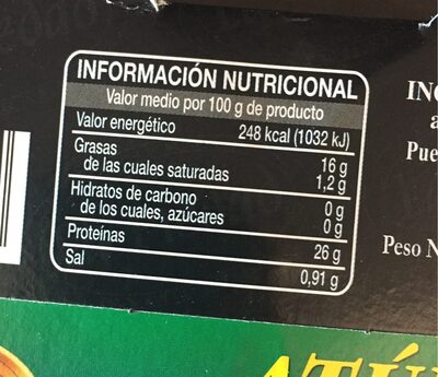 Atun Claro en Aceite de Oliva nutrition facts table