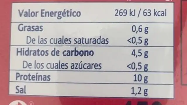 Almeja del pacifico entera cocida nutrition facts table