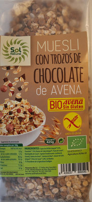 Muesli con trozos de chocolate de avena front packaging
