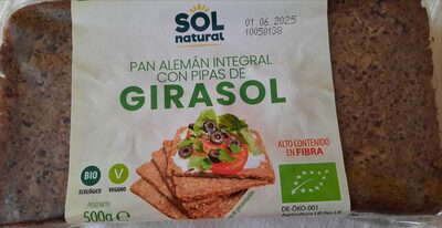 Pan Alemán integral con pipas de girasol front packaging