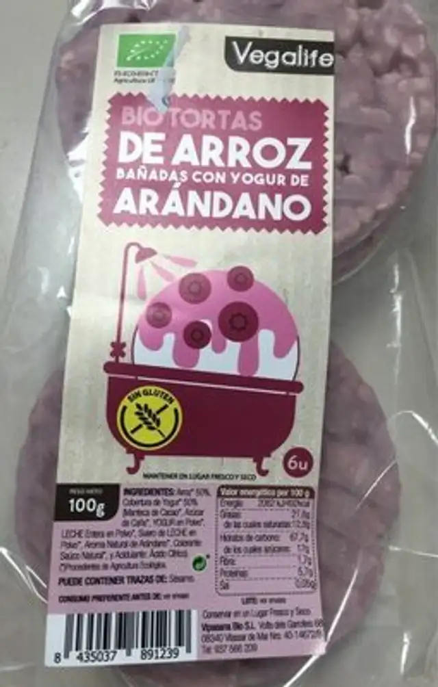 Tortita de arroz con yogur de arándano front packaging