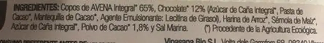 Muesli Con Tozos De Chocolate(sin Gluten) 425G Veg ingredients label