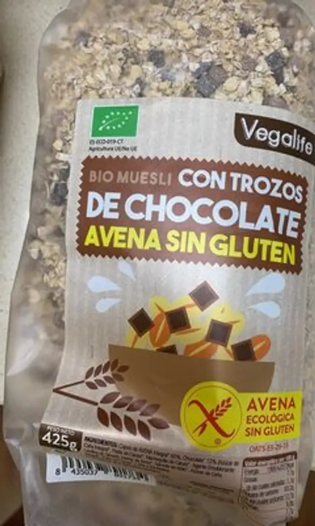 Muesli Con Tozos De Chocolate(sin Gluten) 425G Veg nutrition facts table