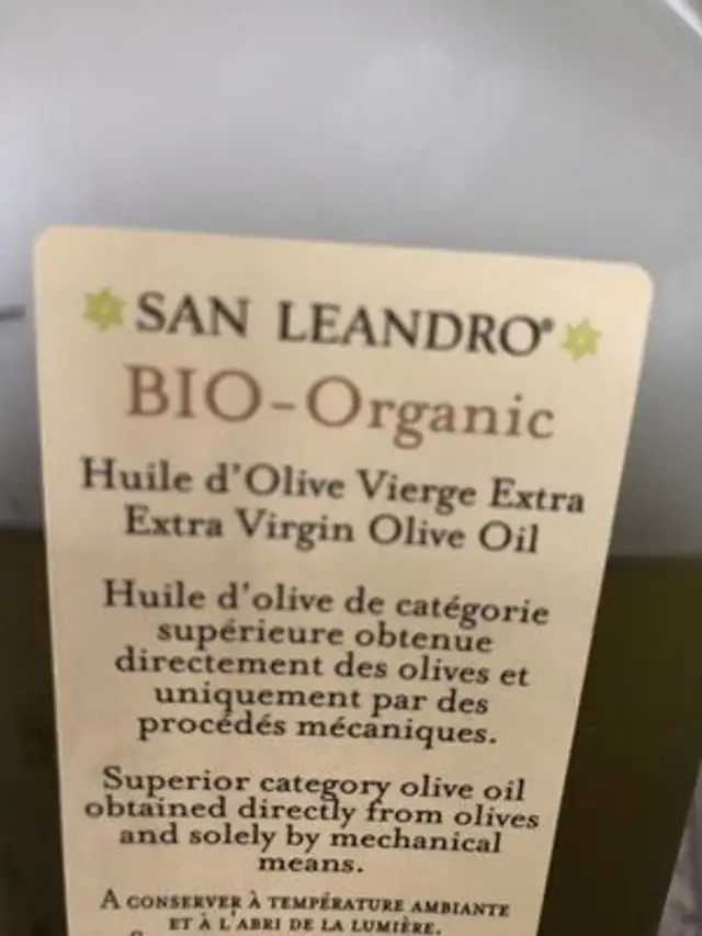 Huile d'olive vierge extra ingredients label
