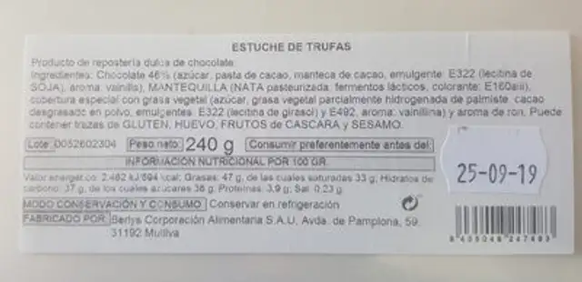 Magdalenas ingredients label