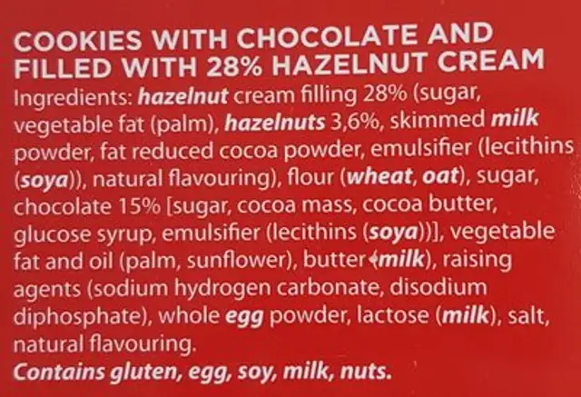 Cookies Bad Toro ingredients label