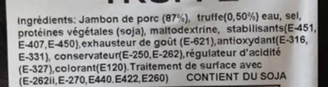 Chiffonade jambon truffé ingredients label