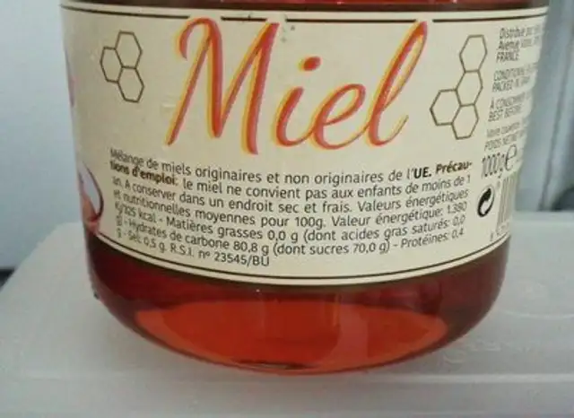 Miel nutrition facts table