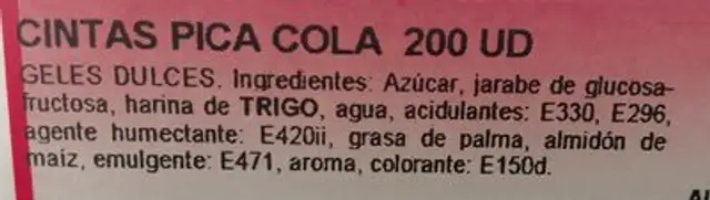 KR Lengua Cola Pica 200 Und ingredients label