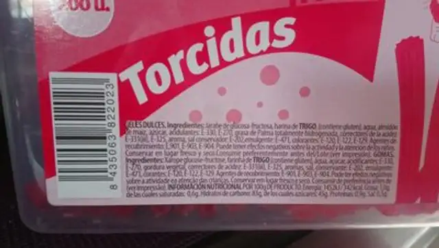 KR Torcida Fresa 200 Und. ingredients label