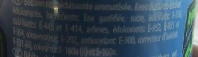 Hawaï Tropical ingredients label