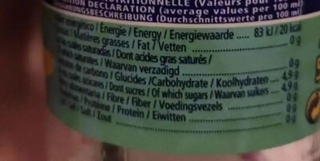 Hawai nutrition facts table