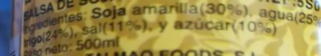 Sauce soja ingredients label