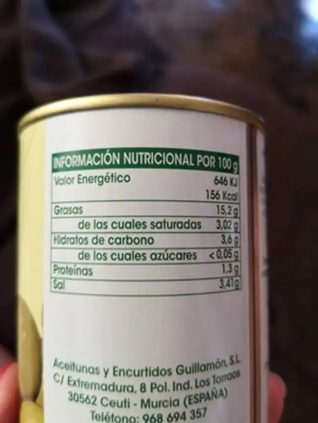 Aceitunas verdes manzanilla rellenas de anchoa nutrition facts table