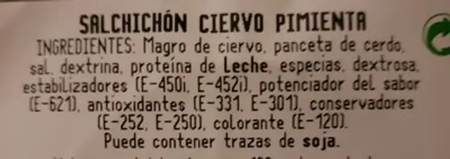 Salchichón ciervo pimienta ingredients label
