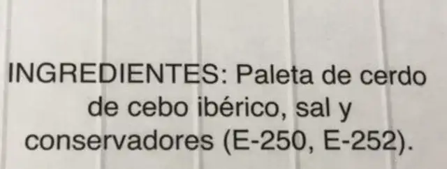 Jambon iberique ingredients label
