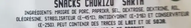 chorizo sarta dulce ingredients label
