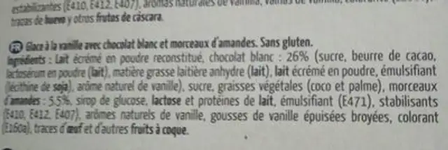 Ichoc white with almonds ingredients label