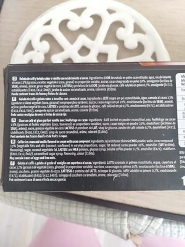 Glace cappucino ingredients label