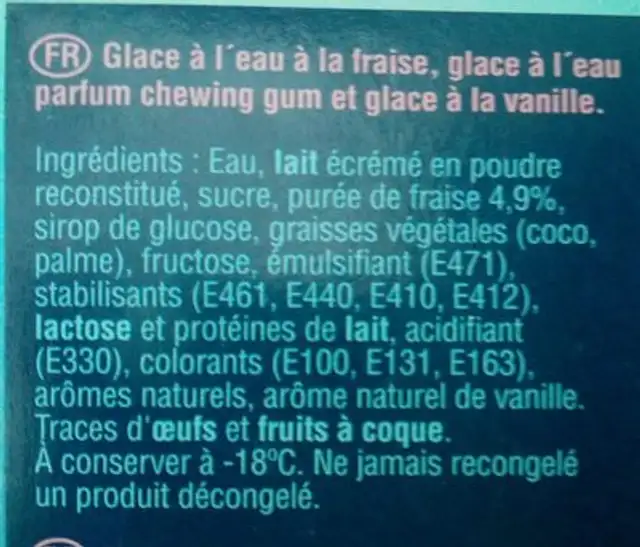 Asterix Stick Irreductible ingredients label
