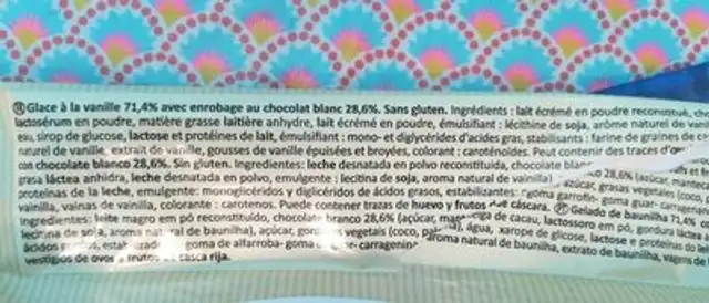 IChoc white ingredients label