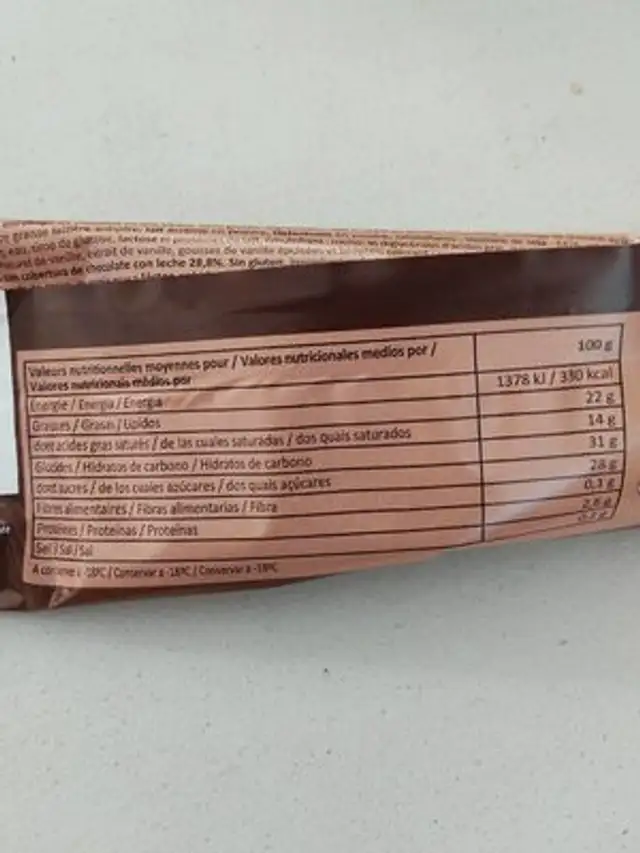 Glace ichoc nutrition facts table