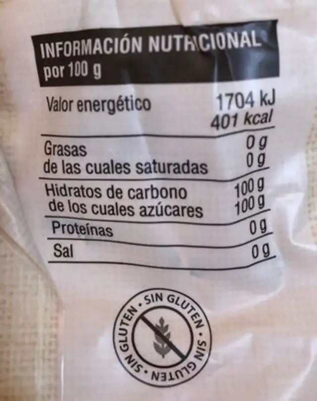 Azucar nutrition facts table