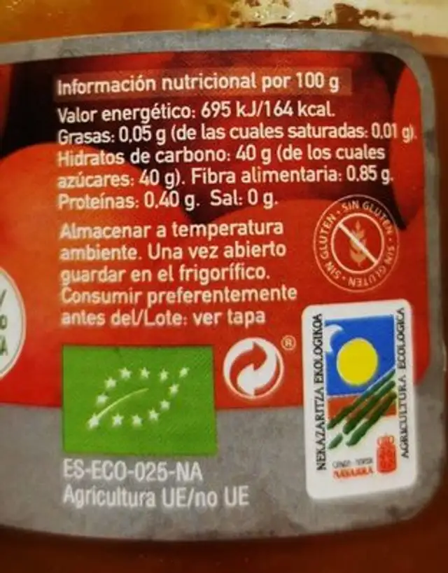 Mermelada de melocotón imp nutrition facts table