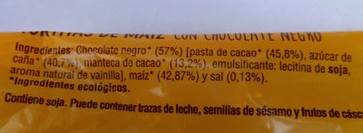Tortitas de maíz con chocolate negro ingredients label
