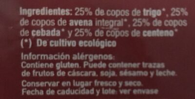 Copos 4 Cereales ingredients label