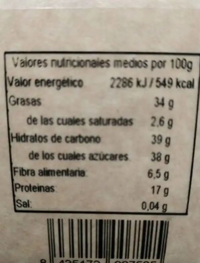 Turrón blando eco nutrition facts table