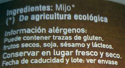 Mijo ingredients label