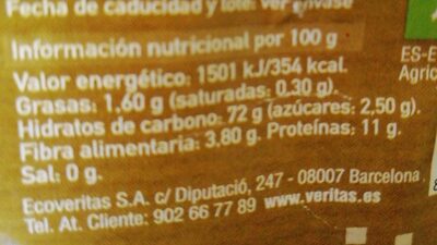 Cuscús nutrition facts table