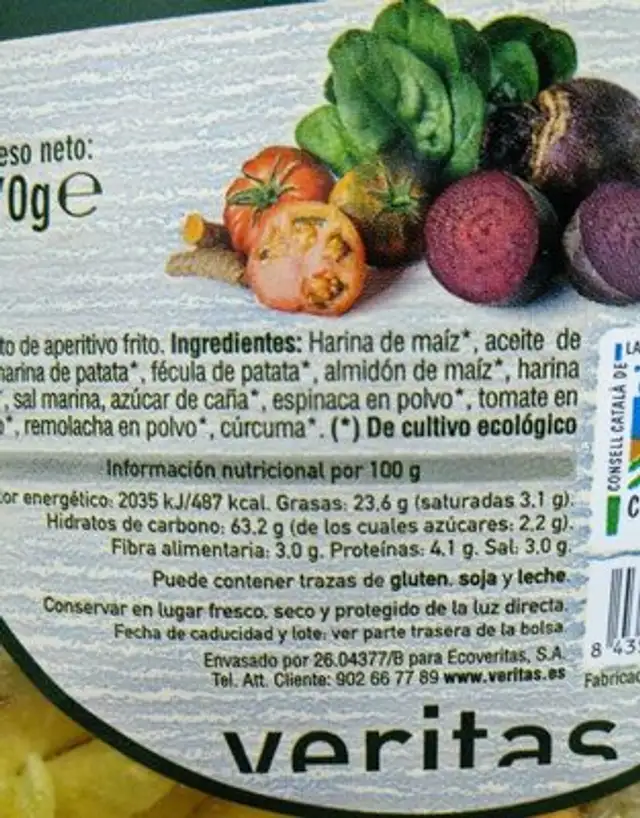 Varitas de verduras nutrition facts table