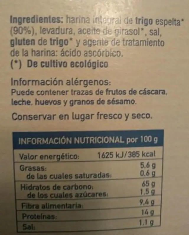 Biscote integral espelta nutrition facts table