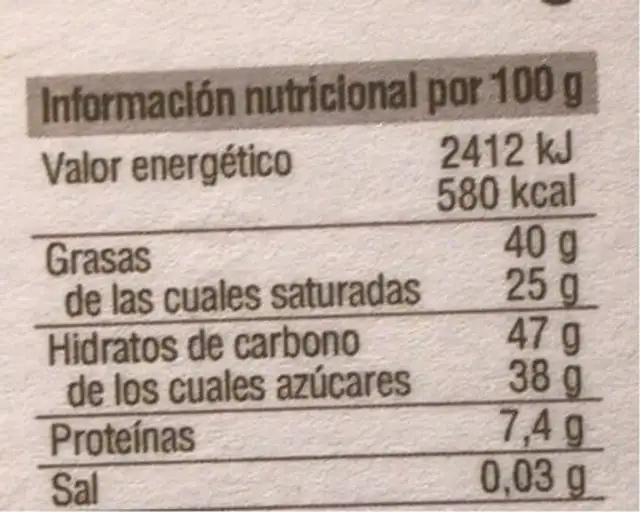 Turró de Xocolata amb Espelta Inflada nutrition facts table