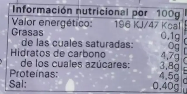 Yogur natural desnatado nutrition facts table