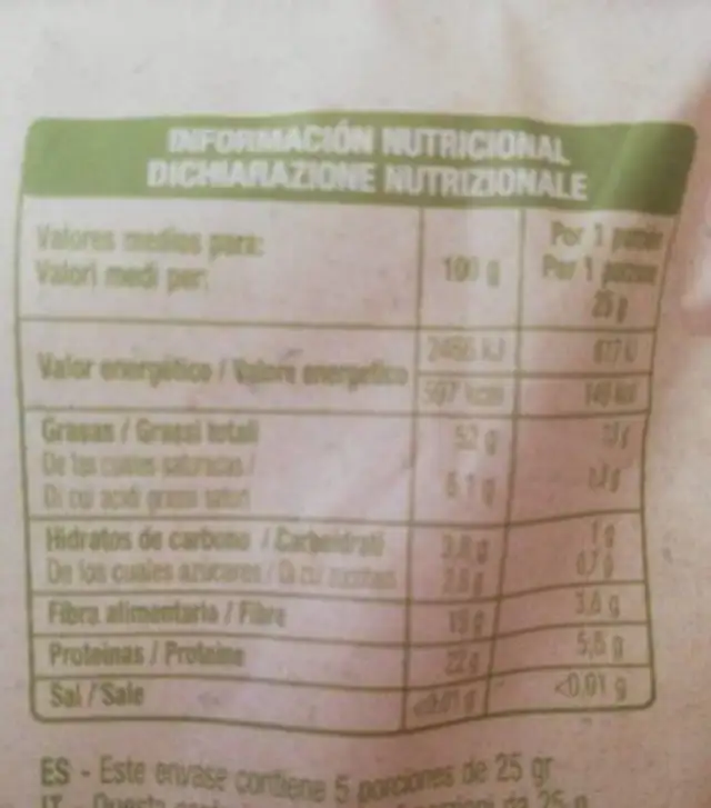 Almendras crudas con piel nutrition facts table